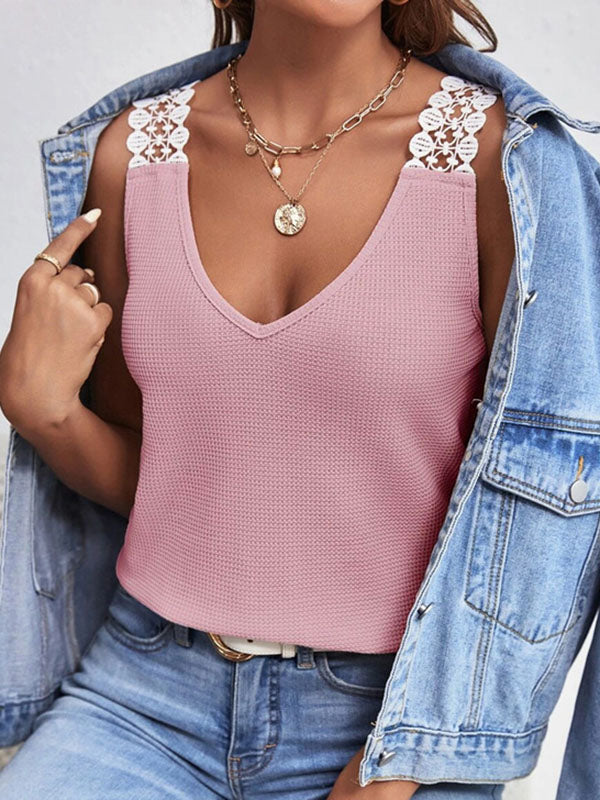 Split-Joint Loose Sleeveless V-Neck Vest Top