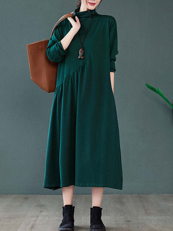 Original Solid High-Neck Knitting Dress