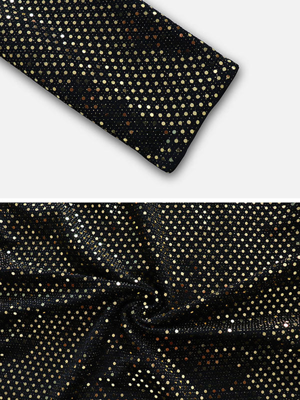 Sequined Split-Joint Long Sleeves Skinny V-Neck Mini Dresses Evening Dresses