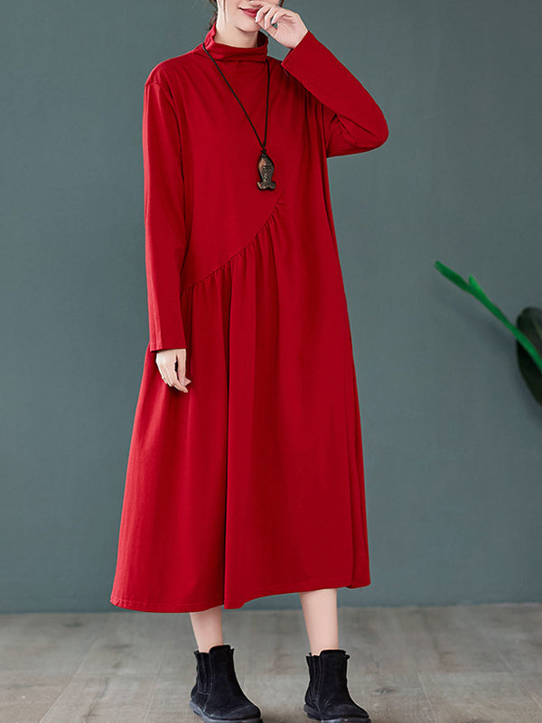 Original Solid High-Neck Knitting Dress