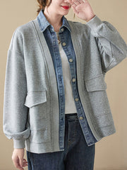 Casual False Two Loose Buttoned Contrast Color Split-Joint Lapel Collar Outerwear
