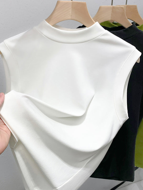 Solid Color Split-Joint Plus Size Skinny Mock Neck Vest Top