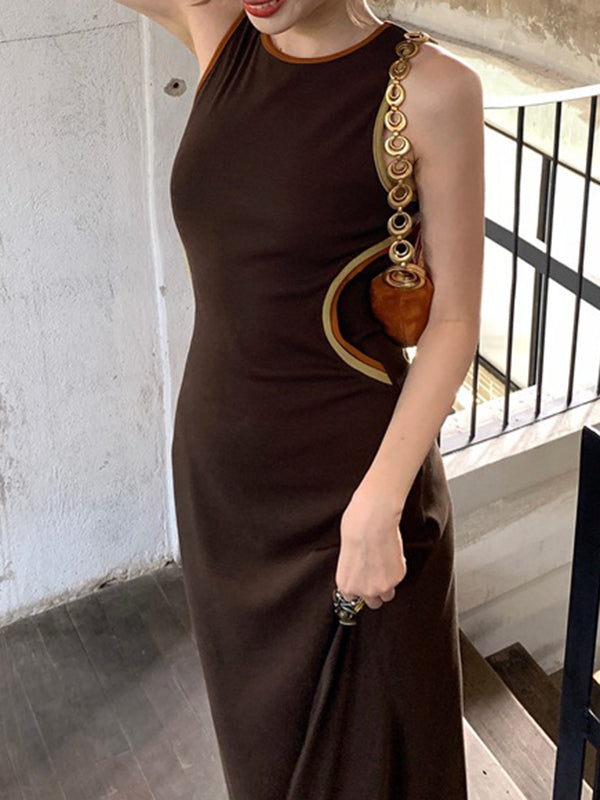 Split-Joint Bodycon Sleeveless Round-Neck Maxi Dresses