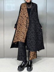 Jacquard A-Line High-Low Asymmetric Contrast Color Vest Top + Elasticity Pants Bottom Two Pieces Set