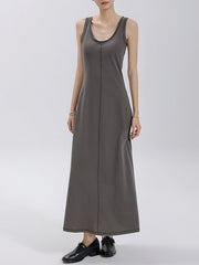 Solid Color Split-Joint Loose Sleeveless Round-Neck Maxi Dresses
