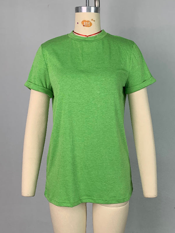 Solid Color Short Sleeves Round-neck T-Shirts Tops