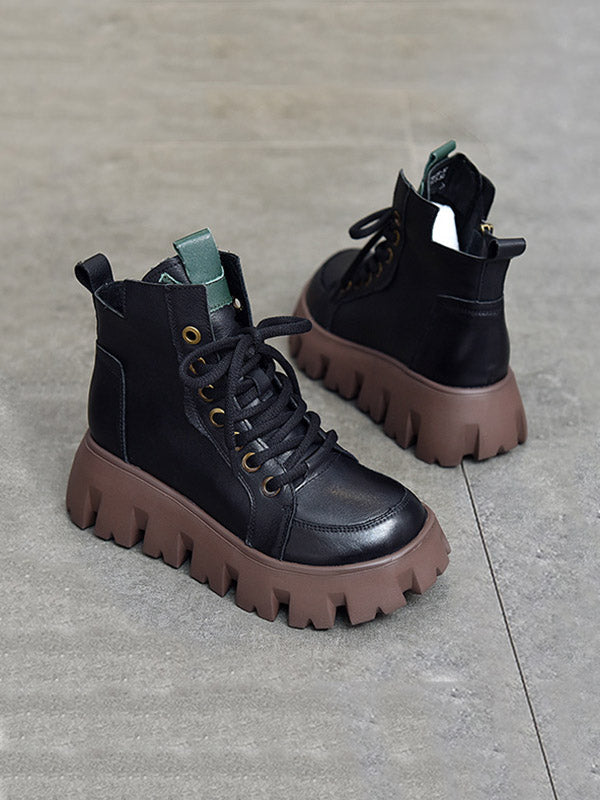 Vintage Cow Leather Platform Shoes Boots
