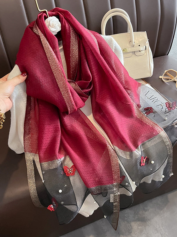 Applique Butterfly Shape Beaded Keep Warm Scarf