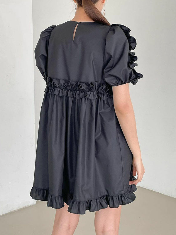 Ruffle Trim Split-Joint A-Line Loose V-Neck Mini Dresses