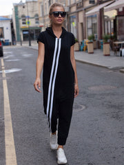 Stripes Zipper Hooded Jumpsuits