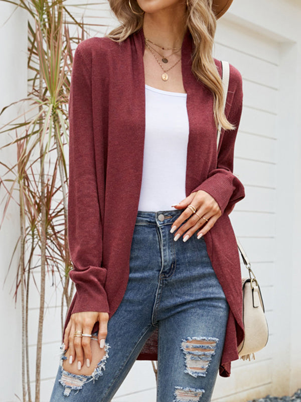 Solid Color Split-Joint Long Sleeves Loose Cardigan Coats