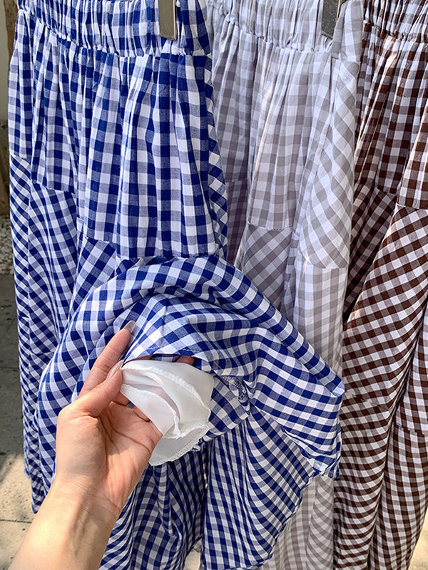 Elasticity Plaid Split-Joint A-Line High Waisted Skirts