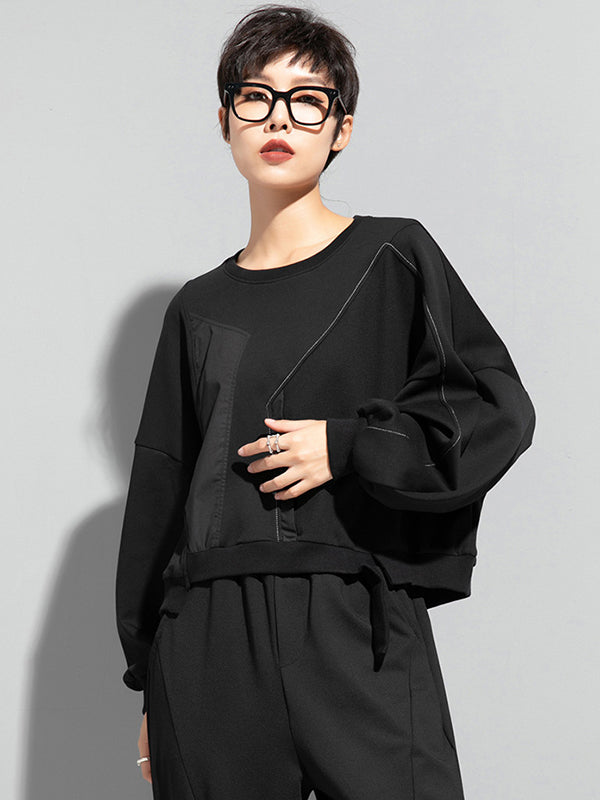 Batwing Sleeves Irregularity Solid Color Round-Neck Sweatshirt Tops
