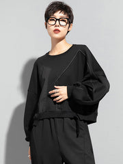 Batwing Sleeves Irregularity Solid Color Round-Neck Sweatshirt Tops