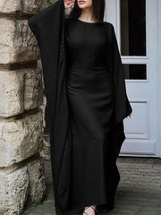 Solid Color Batwing Sleeves Long Sleeves Round-Neck Maxi Dresses