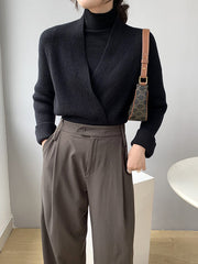 Asymmetric Solid Color Long Sleeves V-Neck Sweater Pullovers Knitwear