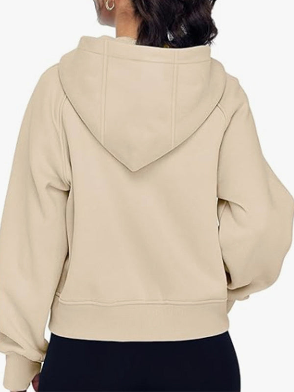 Pockets Solid Color Zipper Hooded Long Sleeves Outerwear Jackets