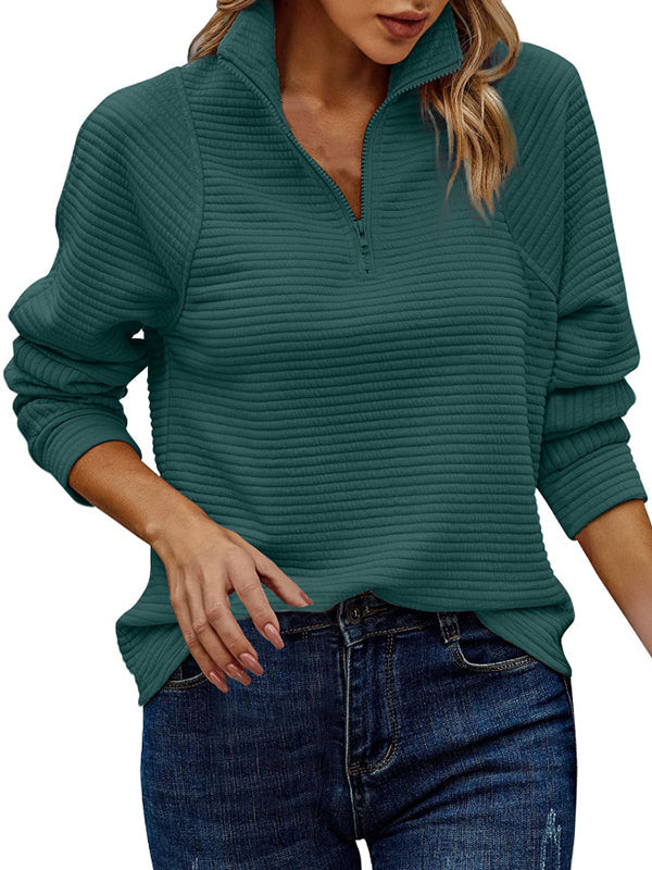 Solid Color Split-Joint Long Sleeves Loose High Neck Sweatershirt