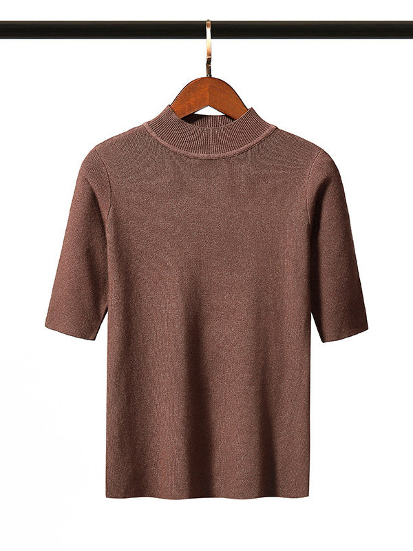 15 Colors Knitting Solid Color High-Neck Short Sleeves Pullover