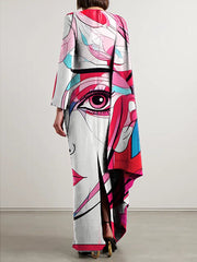 Asymmetric Figure Split-back Capelet Long Sleeves Boat Neck Maxi Dresses