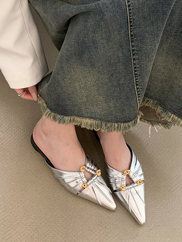 Hollow Pointed-Toe Split-Joint Slippers&Mules Sandals