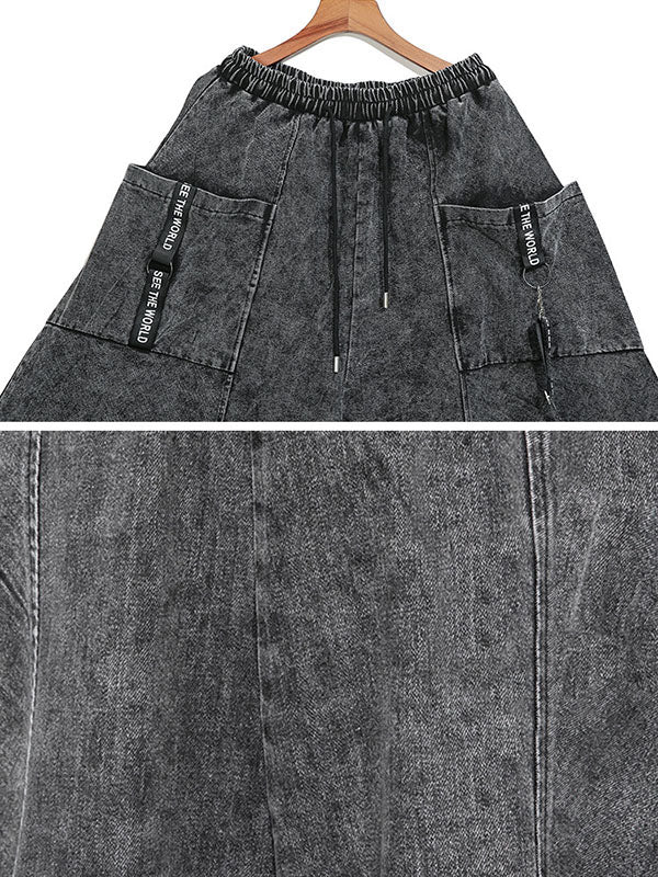 Loose Wide Leg Split-Joint Streamer Jean Pants Bottoms