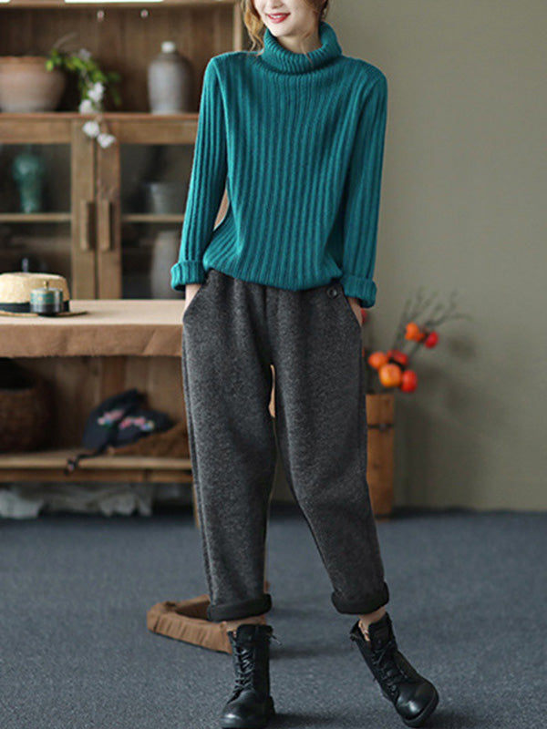 Vintage Black&Gray Thicken Velvet Elasticity Casual Pants