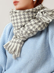 Fringed Houndstooth Keep Warm Shawl&Scarf