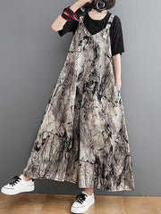 Vintage  Printed Loose Wide Leg  Overalls