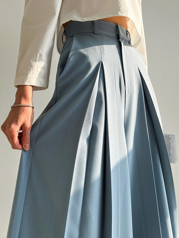 Pleated Solid Color High Waisted Wide Leg Trousers Casual Pants Bottoms