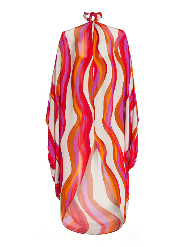 Irregular Clipping Printed Split-Front Halter-Neck Maxi Dresses