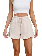 Drawstring Elasticity Solid Color Split-Joint Loose Wide Leg Shorts