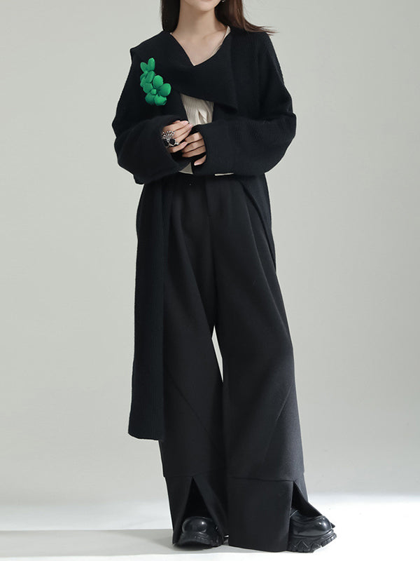 Asymmetric Three-Dimensional Flower High-Low Long Sleeves Round-Neck Cardigan Tops