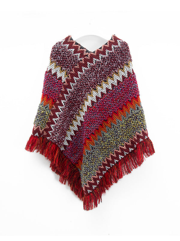 Asymmetric Keep Warm Tasseled Scarf Cape