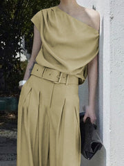Solid Color Loose Short Sleeves One-Shoulder T-Shirts Tops