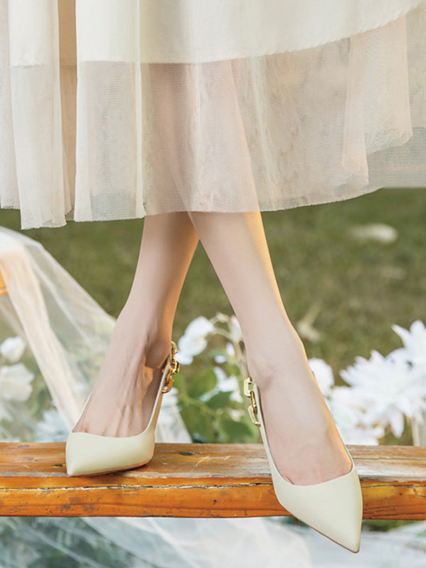 Chains Pointed-Toe Split-Joint Sling Shoes Sandals