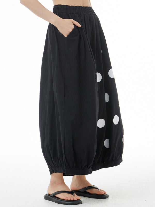 Asymmetric Elasticity Polka-Dot Loose Ninth Pants Pants Cropped Trousers