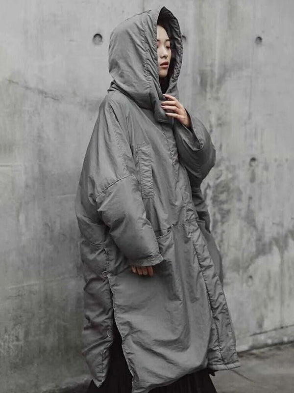 Super Loose Quilted Split-side With-hat Outwear Outerwear Long Coat
