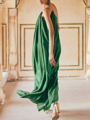 Chains See-Through Split-Front Split-Joint Loose Sleeveless One-Shoulder Maxi Dresses