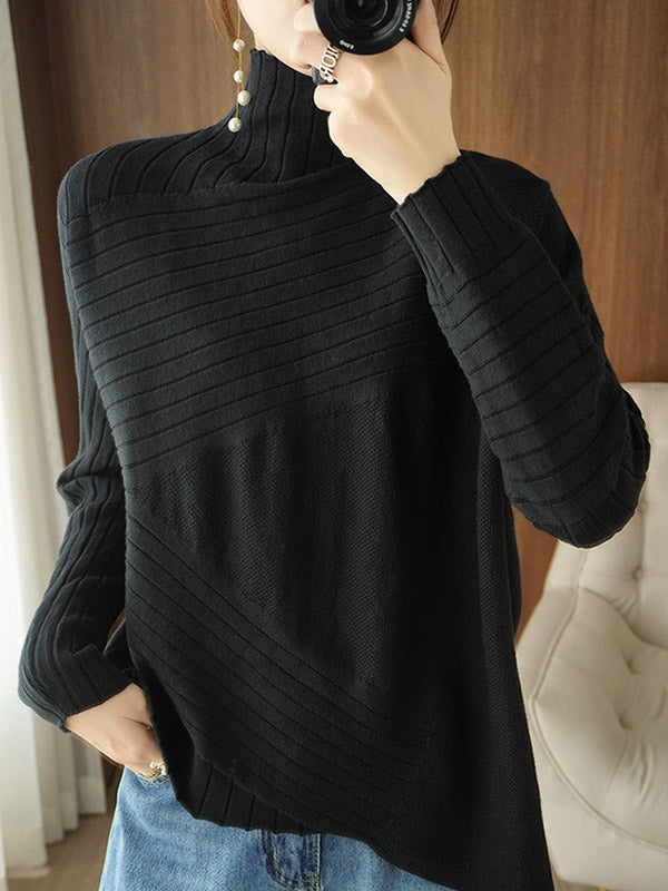 Original Irregular 7 Colors High-Neck Long Sleeves Sweater Top