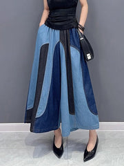 Contrast Color Elasticity Split-Joint Loose Wide Leg Jean Pants Bottoms