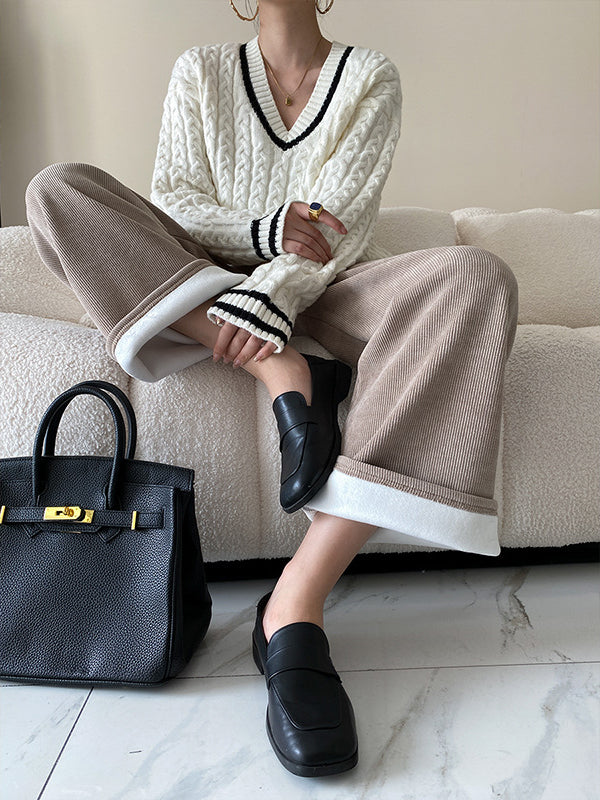 Urban Wide Leg Loose Fleece Keep Warm Solid Color Pants