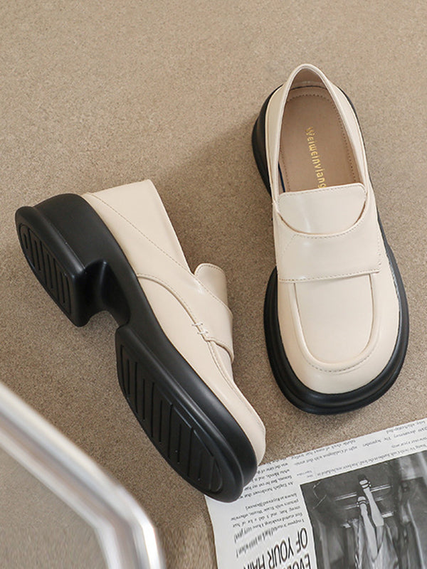 Round-Toe Split-Joint Platform Shoes Loafers