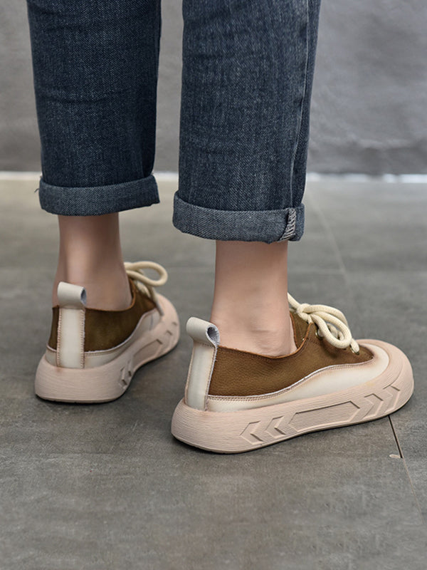 Contrast Color Lace-Up Platform Shoes Casual Shoes