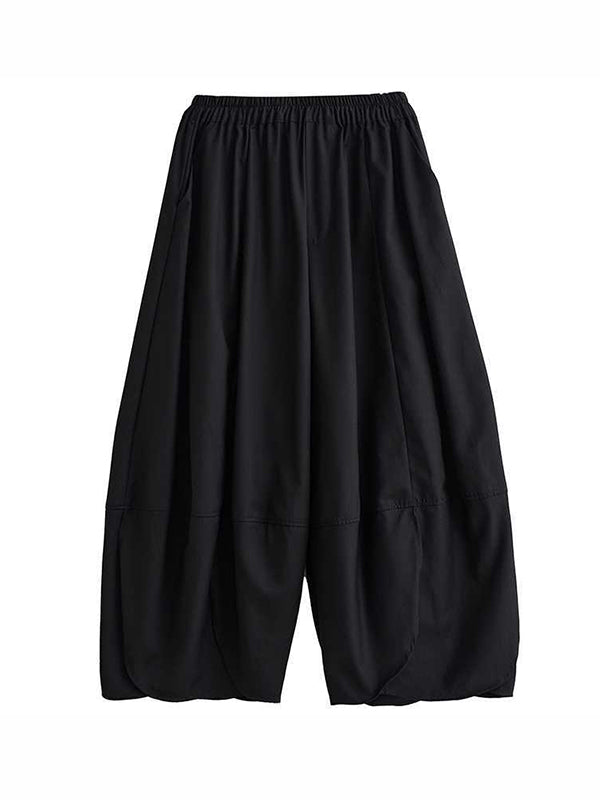 Elasticity Solid Color Split-Joint Bloomers Loose Trousers Wide Leg Pants