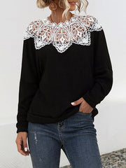 Hollow Split-Joint Long Sleeves Loose Round-neck Blouses&shirts Tops
