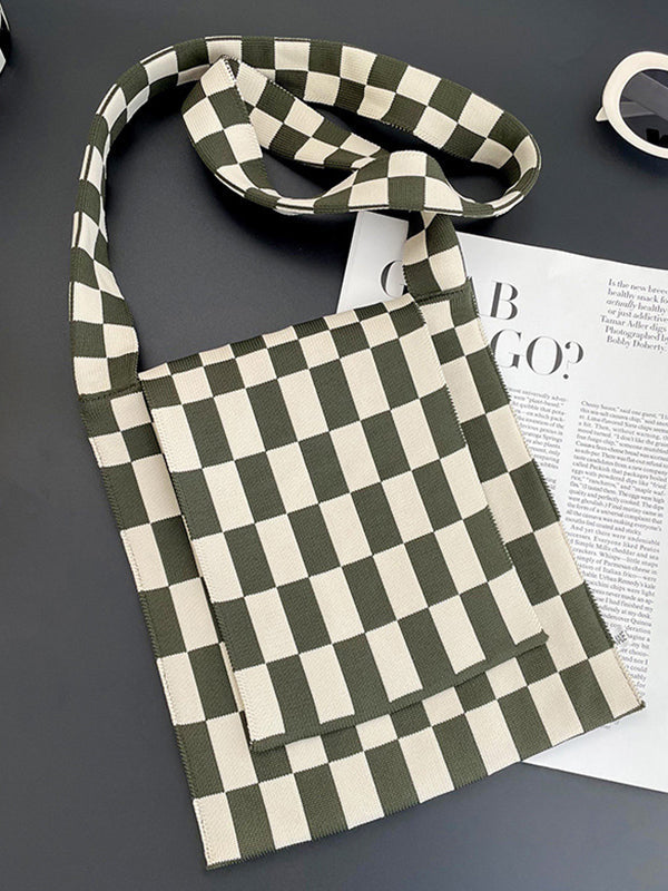 Checkerboard Straps Woven Handbag Crossbody Bags