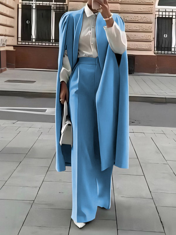 Pleated Solid Color Split-Joint Loose Outerwear Cape