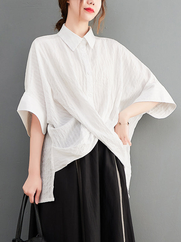 Original Simple Casual Loose Solid Color Cross Blouse