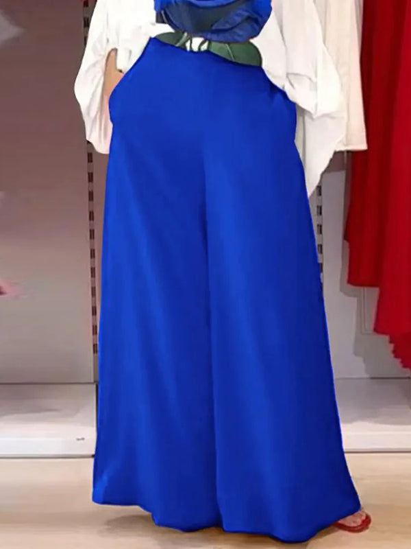 Pockets Solid Color High Waisted Loose Trousers Pants